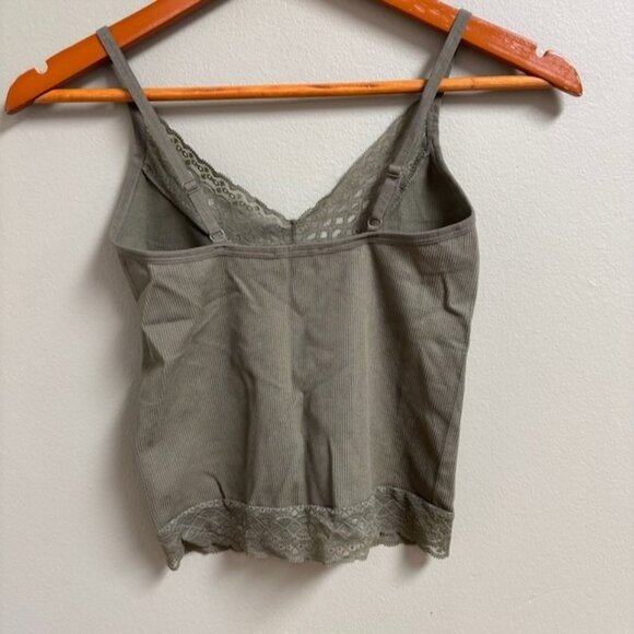 Self Esteem Y2K Lace Trim Ribbed Green Tank Top Size XS Cropped 90s Boho Casual - Picture 4 of 9